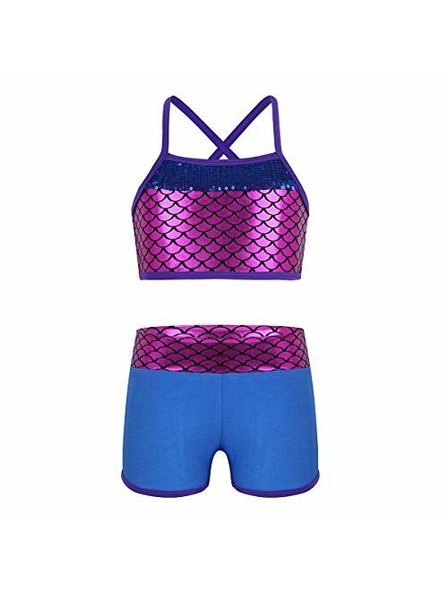 MSemis Kids Girls 2PCS Scales Print Tankini Outfits Ballet Dance Gymnastics Sports Leotard with Bottoms Set Bathing Suit