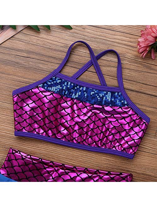 MSemis Kids Girls 2PCS Scales Print Tankini Outfits Ballet Dance Gymnastics Sports Leotard with Bottoms Set Bathing Suit