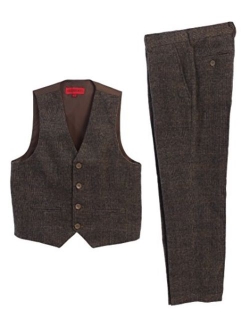 Boy's 2 Piece Tweed Plaid Vest and Pants Set