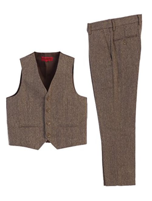 Gioberti Boy's 2 Piece Tweed Plaid Vest and Pants Set