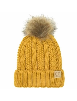 Kids CC Ages 2-7 Sherpa Lining Pompom Thick Stretchy Knit Beanie Cap Hat