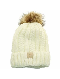 Kids CC Ages 2-7 Sherpa Lining Pompom Thick Stretchy Knit Beanie Cap Hat