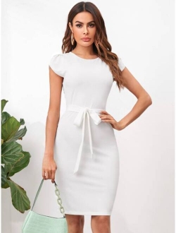 Petal Sleeve Self Belted Dress