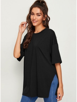 Drop Shoulder Split Side Oversized Longline Tee