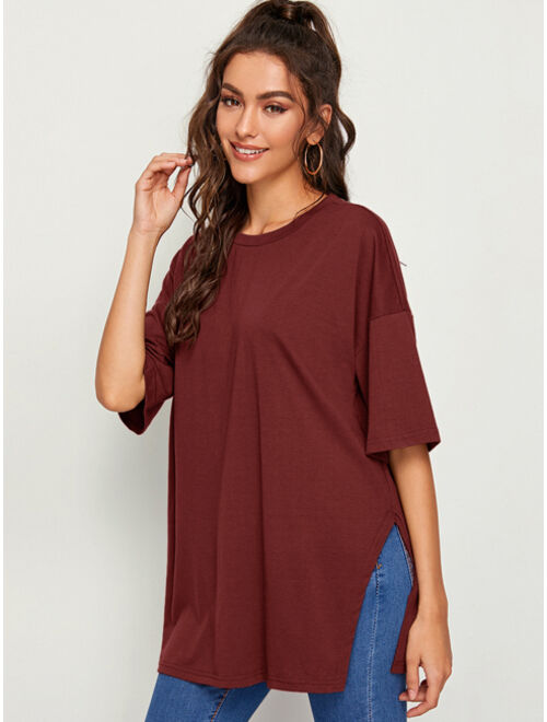 Shein Drop Shoulder Split Side Oversized Longline Tee