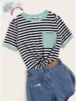 Pocket Patch Striped Ringer Tee