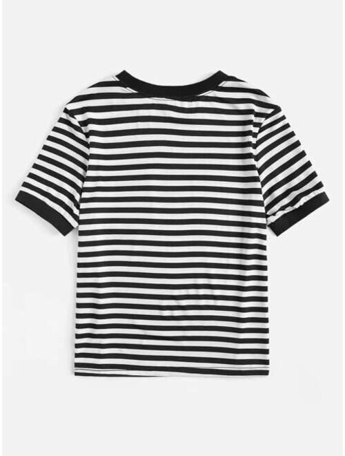 Shein Pocket Patch Striped Ringer Tee