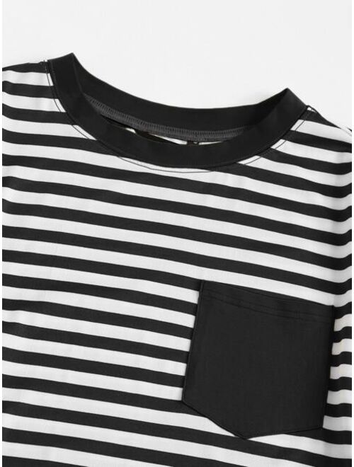 Shein Pocket Patch Striped Ringer Tee