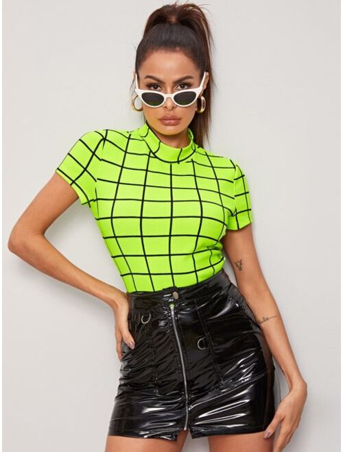 Shein Mock Neck Grid Crop Top