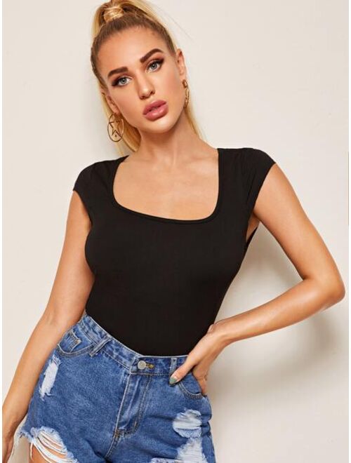 Shein Square Neck Solid Slim Tee