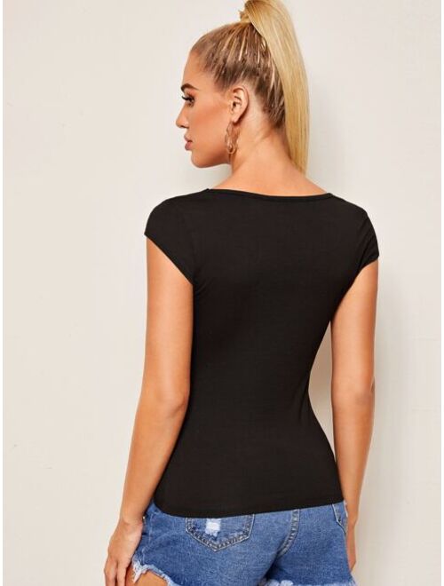 Shein Square Neck Solid Slim Tee