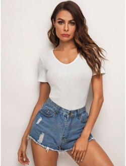 V-Neck Rib-knit Top