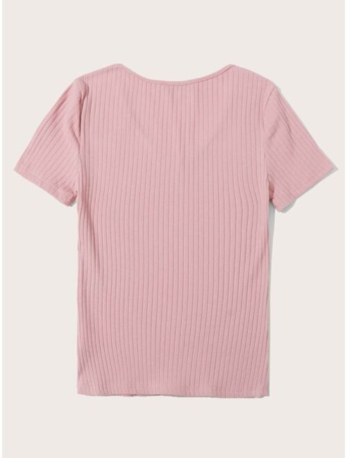 Shein V-Neck Rib-knit Top