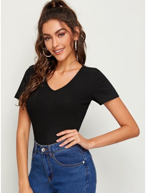 Shein V-Neck Rib-knit Top