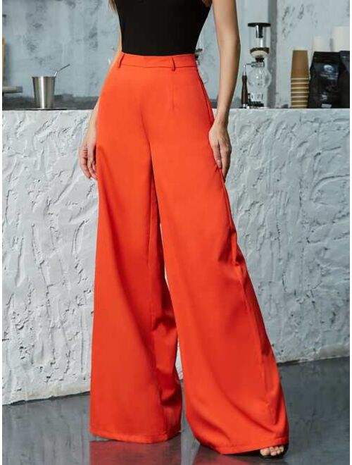 Shein Double Crazy Zip Back Wide Leg Pants