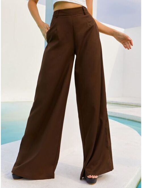 Shein Double Crazy Zip Back Wide Leg Pants