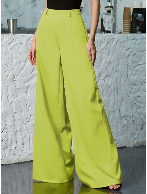 Shein Double Crazy Zip Back Wide Leg Pants