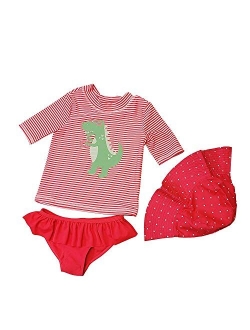 3 Piece Little Girls' Swimsuit Set, Rash Guard, Hat