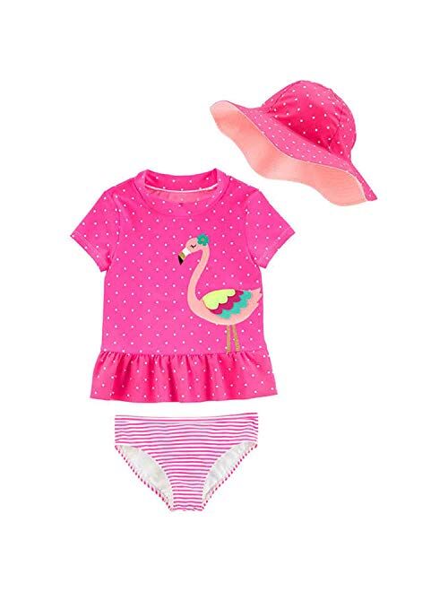 Carter's 3 Piece Little Girls' Swimsuit Set, Rash Guard, Hat