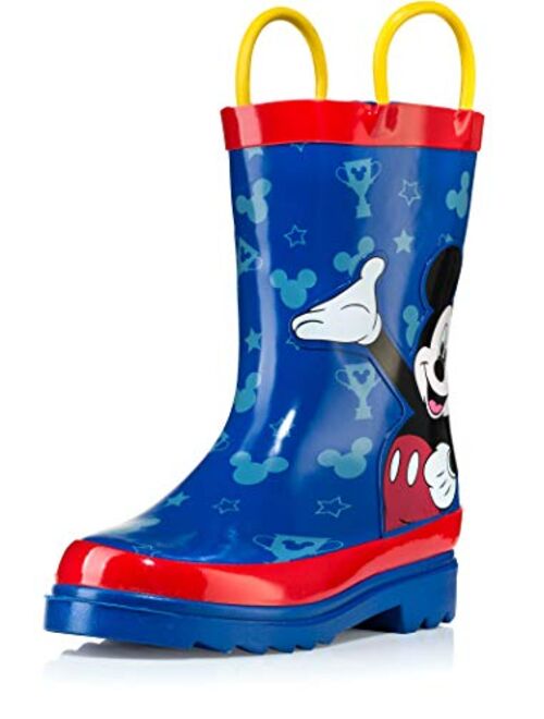 Disney Kids Boys' Mickey Mouse Character Printed Waterproof Easy-On Rubber Rain Boots (Toddler/Little Kids)