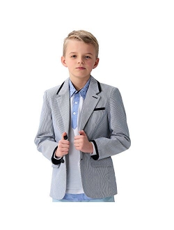 Leo&Lily Big Boys Kids 100% Cotton Dobby Stripe Blazers Jackets Coat with Lining