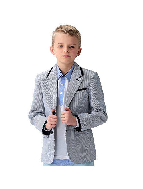 Leo&Lily Big Boys Kids 100% Cotton Dobby Stripe Blazers Jackets Coat with Lining