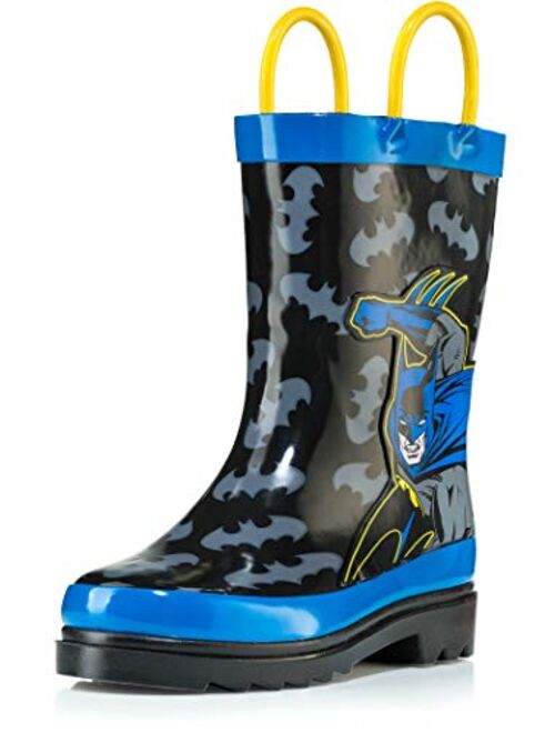 DC Comics Kids Boys' Batman Character Printed Waterproof Easy-On Rubber Rain Boots (Toddler/Little Kids)