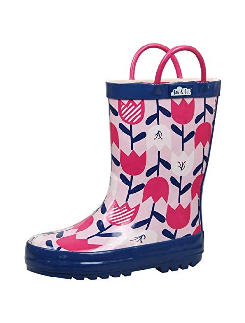 Baby Toddler Kids Natural Rubber Rain Boots Easy-on with Soft Cotton Lining for Girls Boys