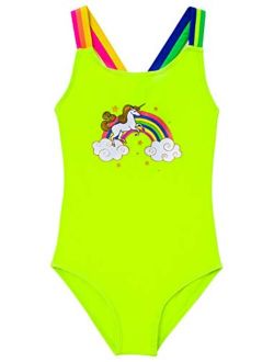 Girls One Piece Swimsuits, Unicorn Rainbow Butterfly Printing Swimwear, Hawaiian Beach Bathing Suit for Vacation