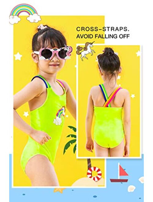 Girls One Piece Swimsuits, Unicorn Rainbow Butterfly Printing Swimwear, Hawaiian Beach Bathing Suit for Vacation