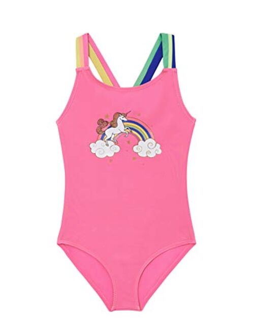 Girls One Piece Swimsuits, Unicorn Rainbow Butterfly Printing Swimwear, Hawaiian Beach Bathing Suit for Vacation