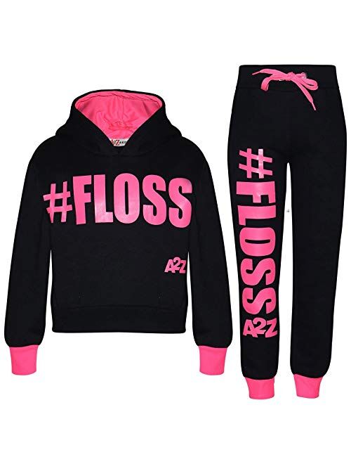 Kids Girls Tracksuit Designer #Selfie Hooded Crop Top & Bottom Jog Suit 5-13 Yr