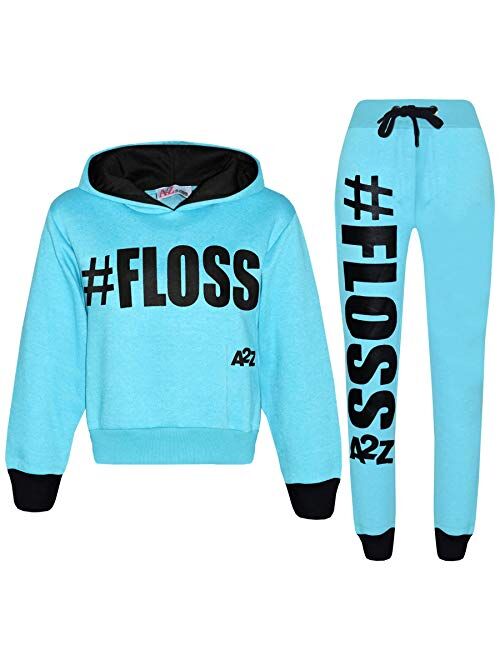 Kids Girls Tracksuit Designer #Selfie Hooded Crop Top & Bottom Jog Suit 5-13 Yr