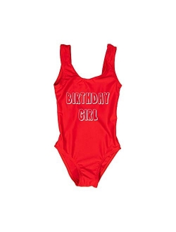 Birthday Girl Red One Piece Swimsuit- Red Monokini Little Girl Bday Suit