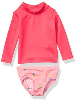 UPF 50  Baby Girls 2-Piece Long-Sleeve Rash Guard Set