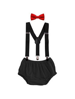 Baby Boys Cake Smash Outfit First Birthday Bloomers Bowtie Suspenders Clothes set