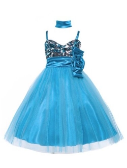 Shimmering Sequined Lovely Tulle Pageant Party Holiday Flower Girl Dress