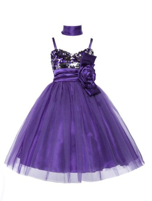 Shimmering Sequined Lovely Tulle Pageant Party Holiday Flower Girl Dress