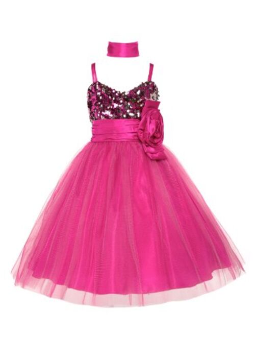 Shimmering Sequined Lovely Tulle Pageant Party Holiday Flower Girl Dress