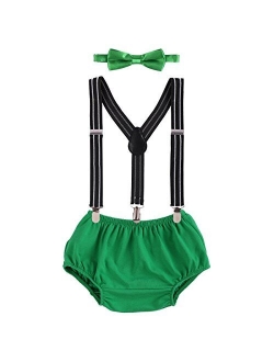 Baby Boys First Birthday Adjustable Y Back Elastic Clip Suspenders Cake Smash Outfit Tuxedo Pre-tied Bloomers Bowtie set