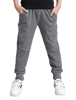 Boy's Cotton Sweatpants Adjustable Waist Jogger Pants Trousers in Basic Colors