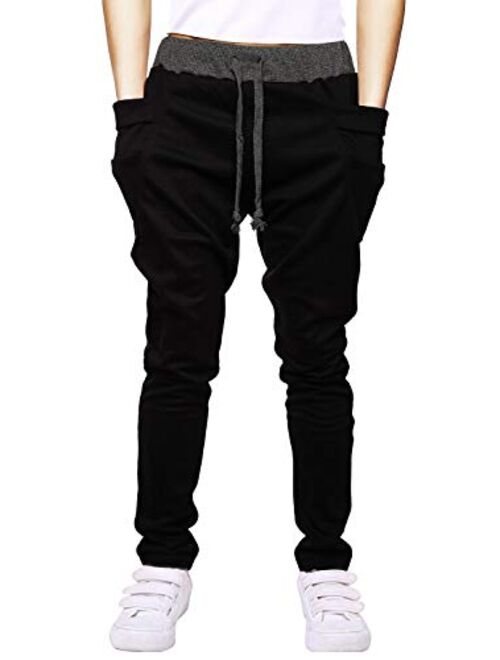 Boy's Cotton Sweatpants Adjustable Waist Jogger Pants Trousers in Basic Colors