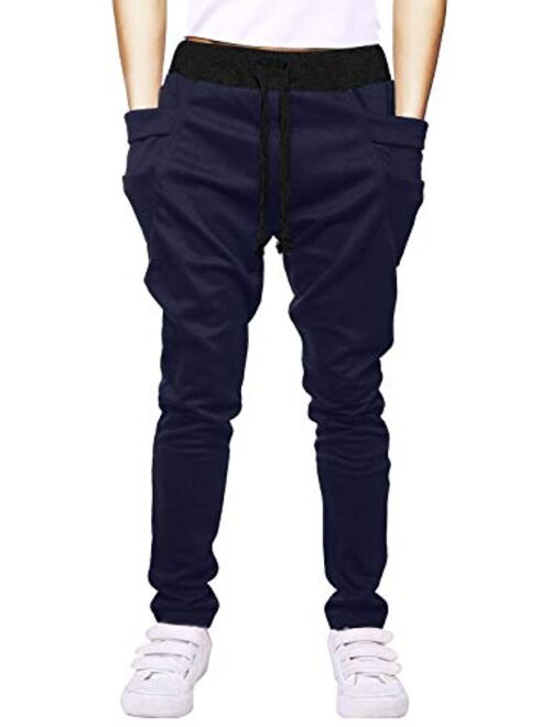 Boy's Cotton Sweatpants Adjustable Waist Jogger Pants Trousers in Basic Colors