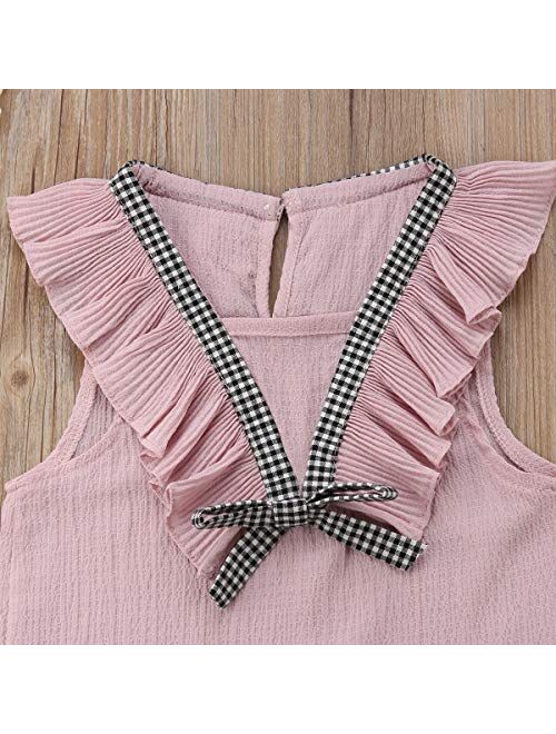 Toddler Baby Girl Sleeveless Tops Plaid Button Summer Shorts Set Clothes Outfits