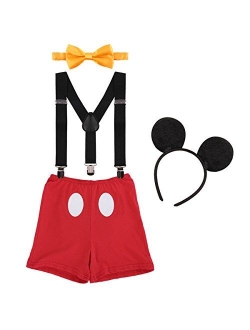 Baby Boys First Birthday 1st/2nd/3rd Costume Cake Smash Outfits Y Back Suspenders Bloomers Bowtie Set Mouse Ear