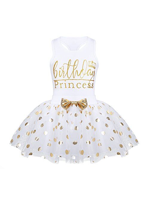 CHICTRY Toddler Little Girls Fancy Sequin Polka Dots Birthday Outfit Racer-Back Shirt with Mesh Tutu Skirt Set