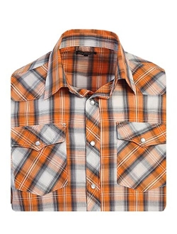 Boys Casual Western Plaid Long Sleeve Pearl Snaps Shirt