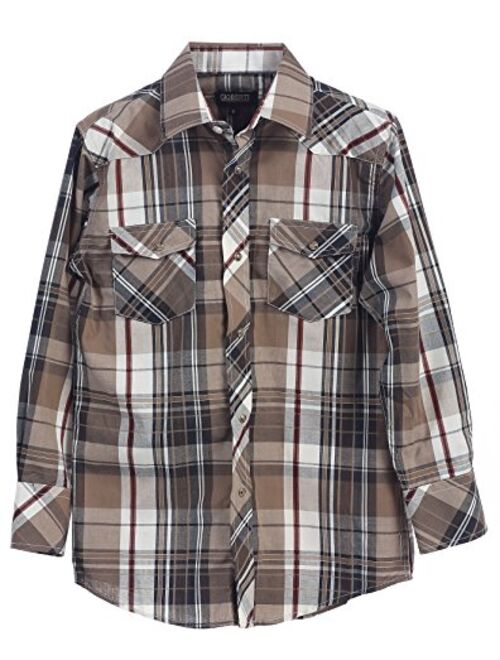 Gioberti Boys Casual Western Plaid Long Sleeve Pearl Snaps Shirt