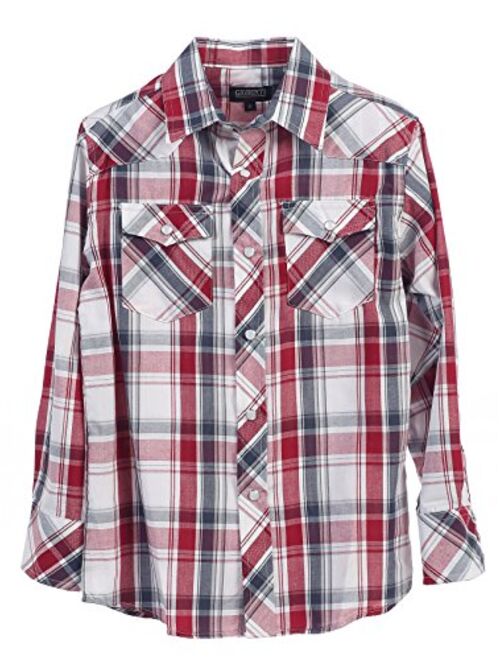 Gioberti Boys Casual Western Plaid Long Sleeve Pearl Snaps Shirt