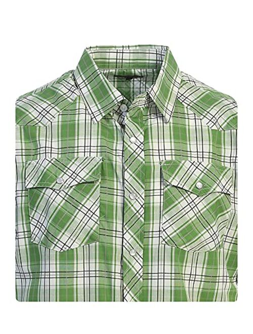 Gioberti Boys Casual Western Plaid Long Sleeve Pearl Snaps Shirt